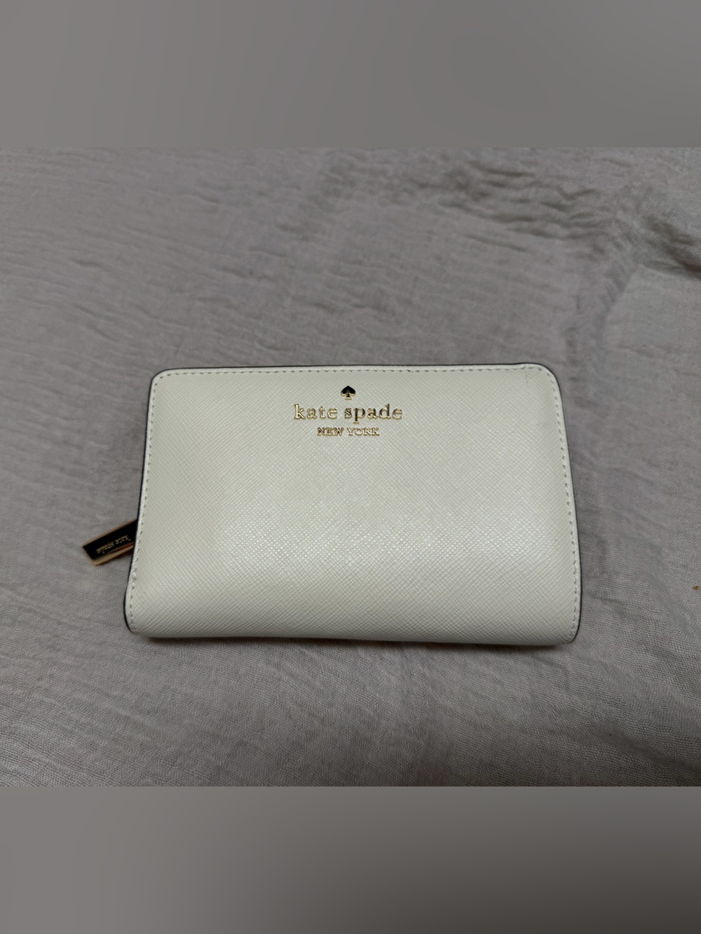 kate spade White Saffiano Zip-Around Wallet with Gold Logo